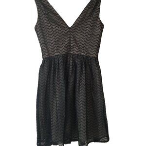 Black Minuet Sleeveless Chevron Sequin Overlay Dress Size S